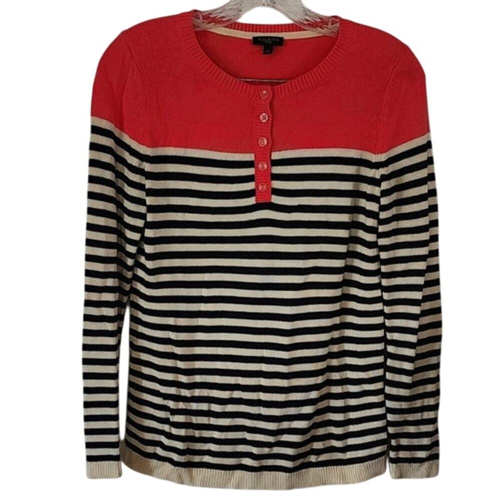 Talbots Long Sleeve Pink and Striped Knit Petite Sweater Size Small Sp